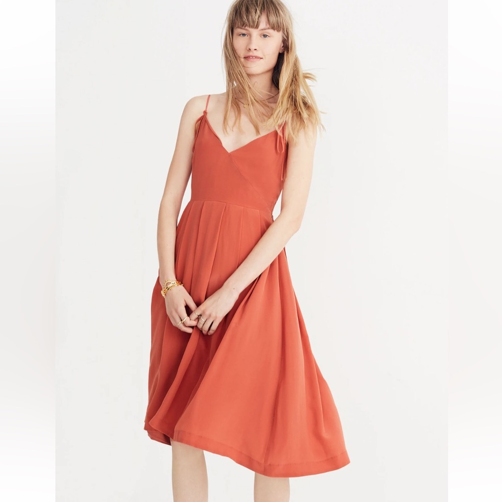 Madewell Silk Fern Cami Dress Women’s 14 Faux Wrap Spiced Rose Solid Adjustable